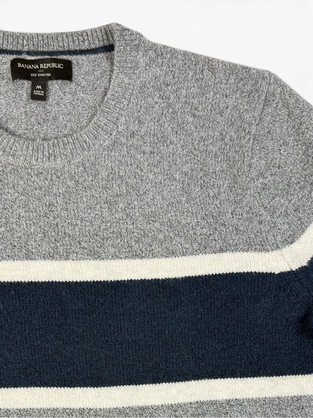Banana Republic Heritage Eco Sweater Gray Navy Stripe Crewneck Medium